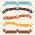 Set of colored double vintage curved isolated ribbons banners on a light background. Simple flat vector illustration. With space