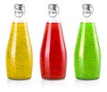Set of colored drinks or falooda seeds or tukmaria in bottles Royalty Free Stock Photo