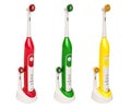 Set of colored electric toothbrushes, 3D rendering