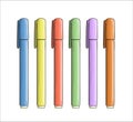 Set of colored felt pen icons. Vector colored stationery, writing materials, office or school supplies isolated on white