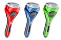 Set of colored foil-type cordless razors, 3D rendering