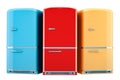 Set of colored fridges, retro design. 3D rendering