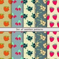 Set of colored fruit seamless patterns Royalty Free Stock Photo