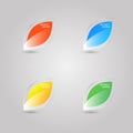 Set of colored glass leaf icons on gray background.
