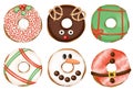 Set of colored glazed Christmas donuts