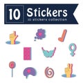 Set of colored groovy 3d sticker icons Vector Royalty Free Stock Photo