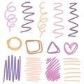 Set of colored hand drawn grunge design elements. Hand draw brush lines. Royalty Free Stock Photo