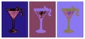 Set Colored Hand Drawn Sketch Cosmopolitan Cocktail Drinks Vector Illustration. Pop Art Style Royalty Free Stock Photo