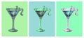 Set Colored Hand Drawn Sketch Cosmopolitan Cocktail Drinks Vector Illustration. Pop Art Style Royalty Free Stock Photo