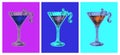 Set Colored Hand Drawn Sketch Cosmopolitan Cocktail Drinks Vector Illustration. Pop Art Style Royalty Free Stock Photo