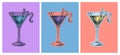 Set Colored Hand Drawn Sketch Cosmopolitan Cocktail Drinks Vector Illustration. Pop Art Style Royalty Free Stock Photo
