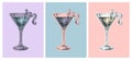 Set Colored Hand Drawn Sketch Cosmopolitan Cocktail Drinks Vector Illustration. Pop Art Style Royalty Free Stock Photo