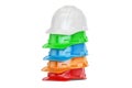 Set of colored hardhats, 3D rendering