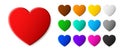 Set of colored hearts with glare and shadows