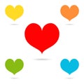 Set of colored hearts with shadow. Design elements on an isolated light background. Valentine`s day. Vector.