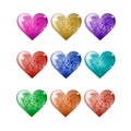 Set of colored hearts on a white background