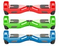 Set of colored hoverboards or self-balancing scooters, 3D render Royalty Free Stock Photo