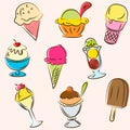 Set of colored ice creams sketches Royalty Free Stock Photo