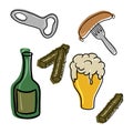 A set of colored icons, beer collection, Oktoberfest, vector cartoon