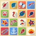 Set of colored icons, inhabitants of the underwater world2