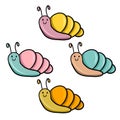 A set of colored icons, a small cartoon bright snail, a character, vector