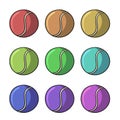 Set of colored icons, tennis ball, round rubber ball for playing, vector cartoon