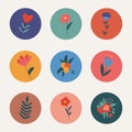 Set of colored icons for valentine\'s day. Hearts, leaves, bouquet, flowers, branches Royalty Free Stock Photo