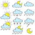 Set of colored icons weather. Doodle