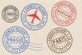 Set of colored ink postmarks with european cities. On beige background Royalty Free Stock Photo