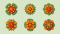 Set of colored isolated stylized flowers in papercut style