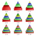 Set of colored isometry pyramid charts. Business data, colorful elements for infographics. Vector Royalty Free Stock Photo