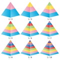 Set of colored isometry volumetric symmetrical pyramid charts. Vector Royalty Free Stock Photo