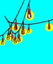 set of colored light bulbs on a blue background modern, pop art with light Royalty Free Stock Photo