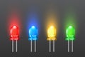 Set of colored light emitting diodes with glowing effect, LED collection