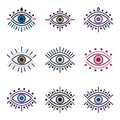 Set of colored line eyes illustration.