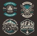Set of colored logos for the camping theme