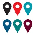 Set of colored map pins. Location map icon.