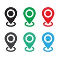 Set of colored map pins. Location map icon.