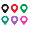 Set of colored map pins. Location map icon.