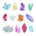 Set colored minerals, crystals, gems, diamond