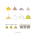 Set of colored modern lamps on light background. Furniture icons.