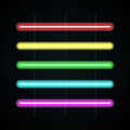 Set of colored neon lamps on transparent background. Neon tube light. Vector