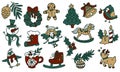 A set of colored objects for the Christmas mood in retro style. Vector illustrations drawn by hand. Drawings of Christmas Royalty Free Stock Photo