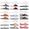 Slippers and flip flops icon. Set vector illustrations. Side view. Royalty Free Stock Photo