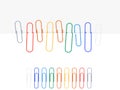 Set of colored paper clips. Vector clipart on white background with shadow. ÃÂ¡ollection of paperclips attached to the edge of the Royalty Free Stock Photo