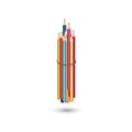 Set of colored pencils, bound together with colored rubber bands. Pencil color kit of for drawing. Art and education. Flat vector