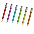 A set of colored pencils with an eraser, vector cartoon Royalty Free Stock Photo