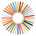 Set of colored pencils sharp in the middle of the circle on a white background Royalty Free Stock Photo