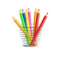 A set of colored pencils, stands upright in a glass isolated on white background Royalty Free Stock Photo