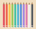 Set of colored pencils. Vector illustrations. School. Flat set of pencils